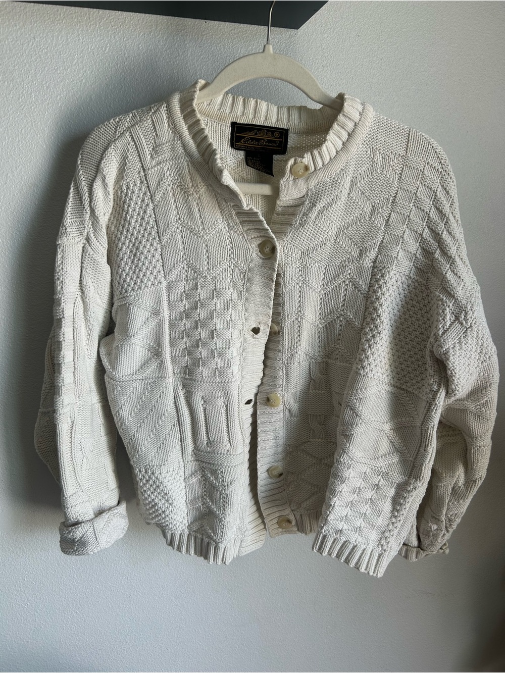 Vintage Eddie Bauer Cream Textured Knit Cardigan